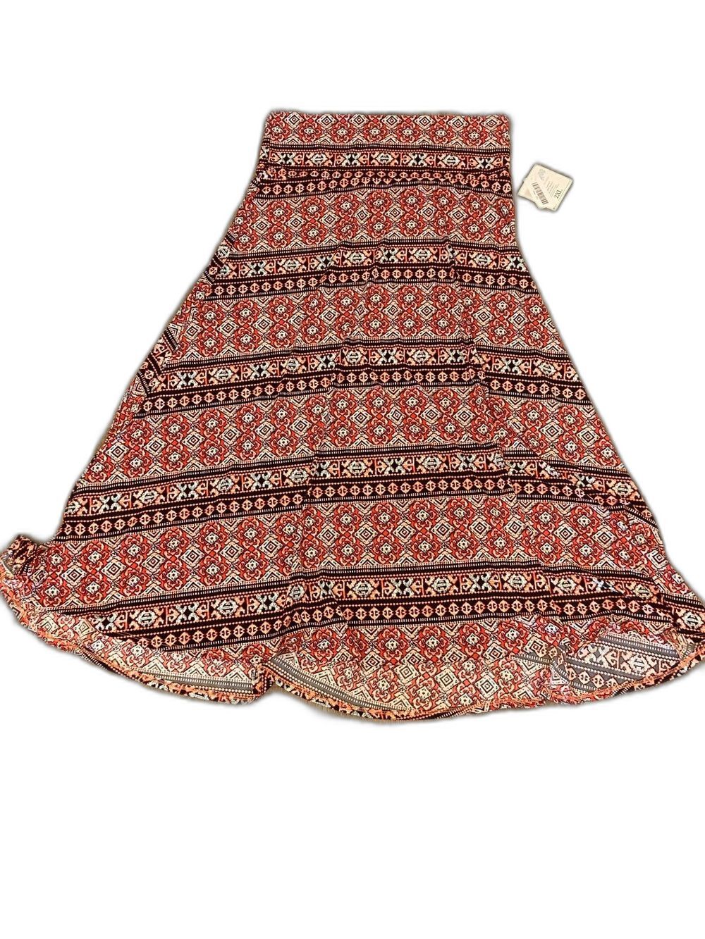 LuLaRoe NWT Patterned A-Line Maxi Skirt Fold Over Waist 2XL Full Summer Party
